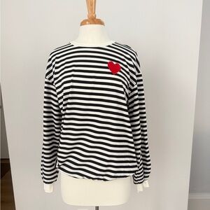 Striped Black and White Top with Red Heart